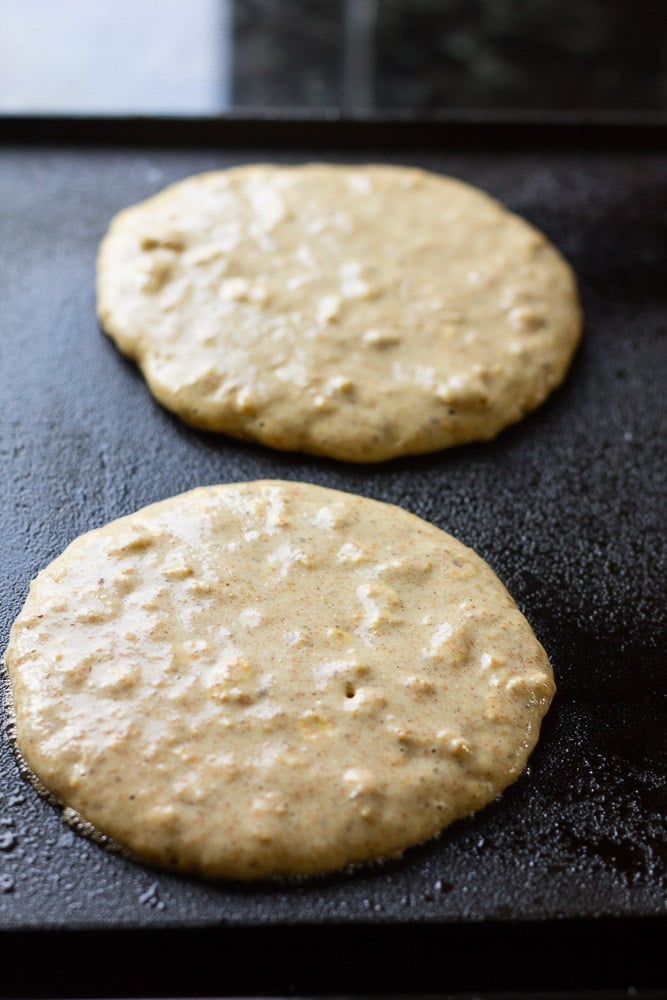 Freezer Whole Grain Pancakes- Made with spelt flour and rolled oats. Super fluffy and satisfying!