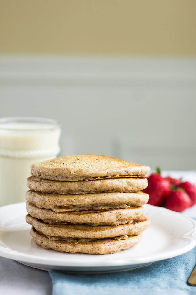 Freezer Whole Grain Pancakes- Made with spelt flour and rolled oats. Super fluffy and satisfying!