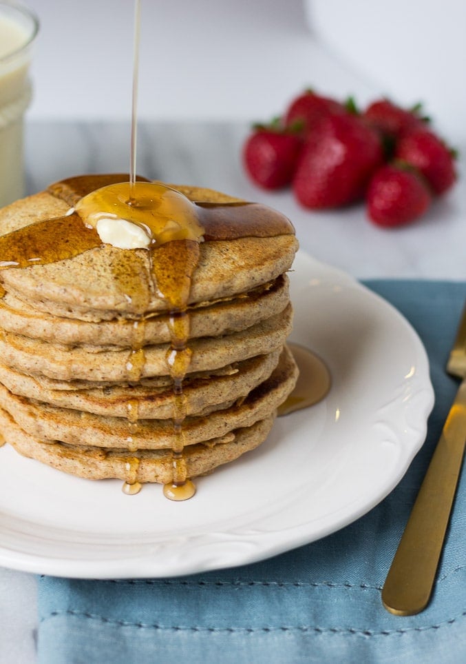 Freezer Whole Grain Pancakes- Made with spelt flour and rolled oats. Super fluffy and satisfying!