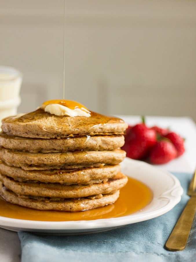 Freezer Whole Grain Pancakes- Made with spelt flour and rolled oats. Super fluffy and satisfying!