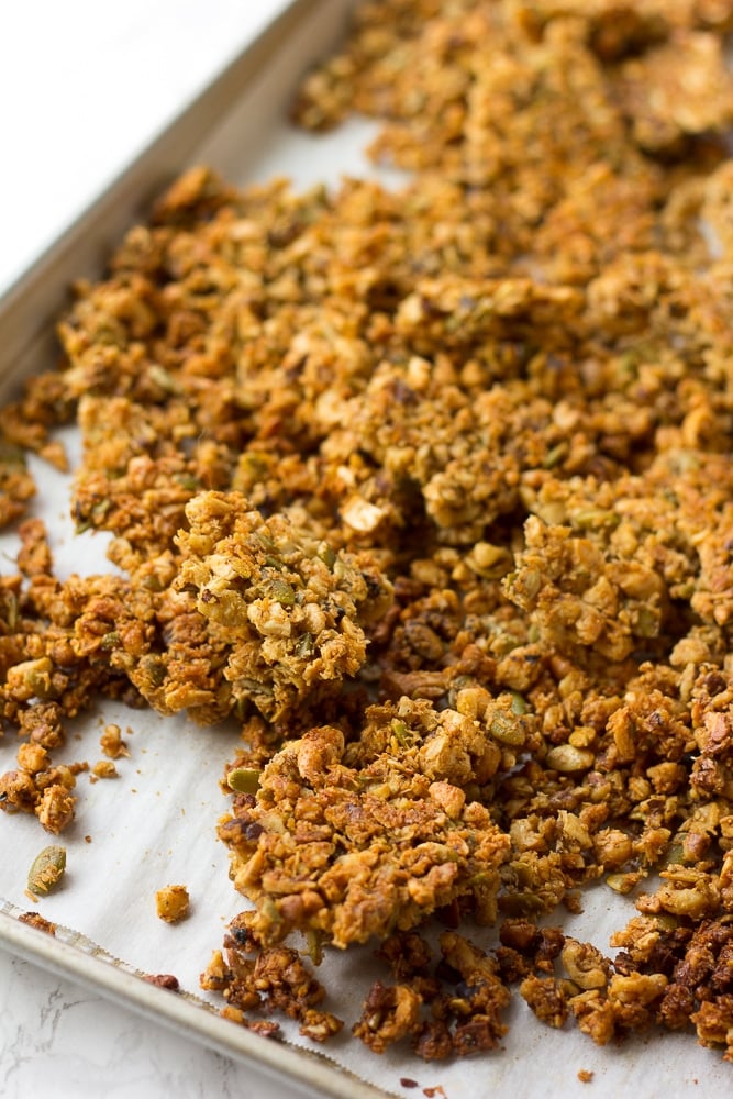 grain free granola after baking in the pan