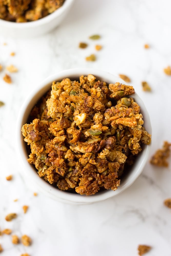 grain free granola in a bowl from the top