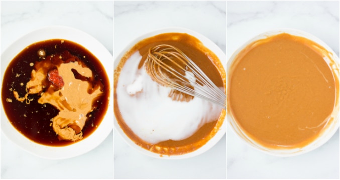 collage showing how to make peanut sauce.
