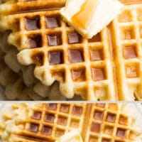 pinterest image with text of waffles with no gluten or dairy