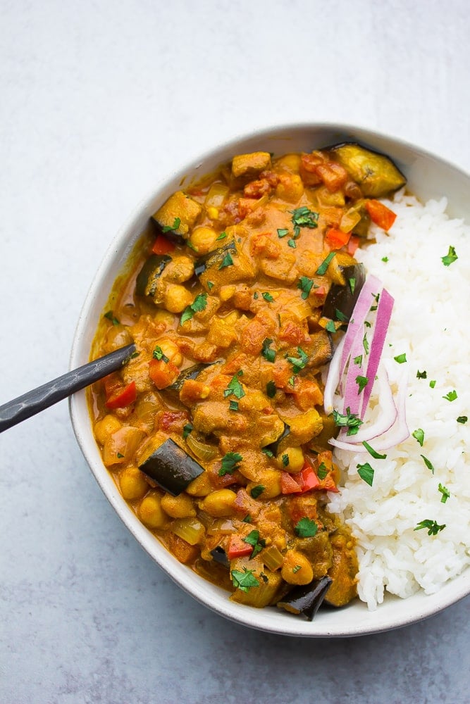 bowl with rice and curry