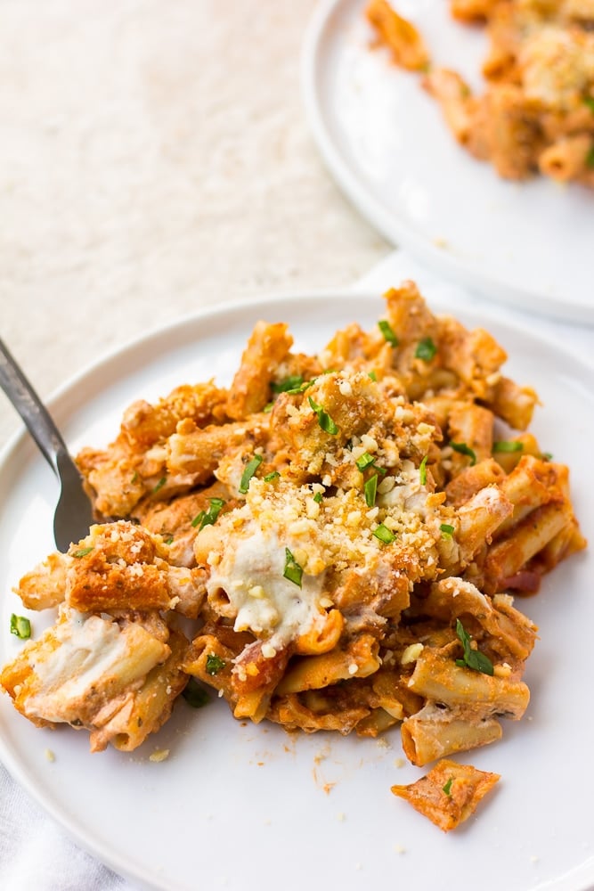 Vegan Baked Ziti on two plates