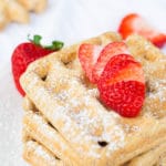 Oil free and whole grain vegan waffles are loaded with healthy ground flaxseeds.