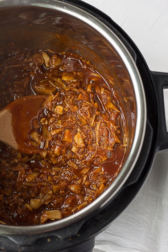 Instant Pot Pulled BBQ Jackfruit in the instant pot