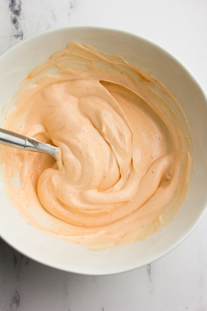 pink mayo in a bowl