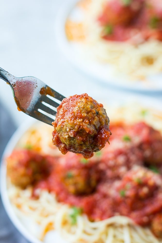 vegan meatball on a fork