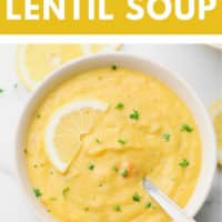 Pinterest image with textbox for creamy lemon lentil soup