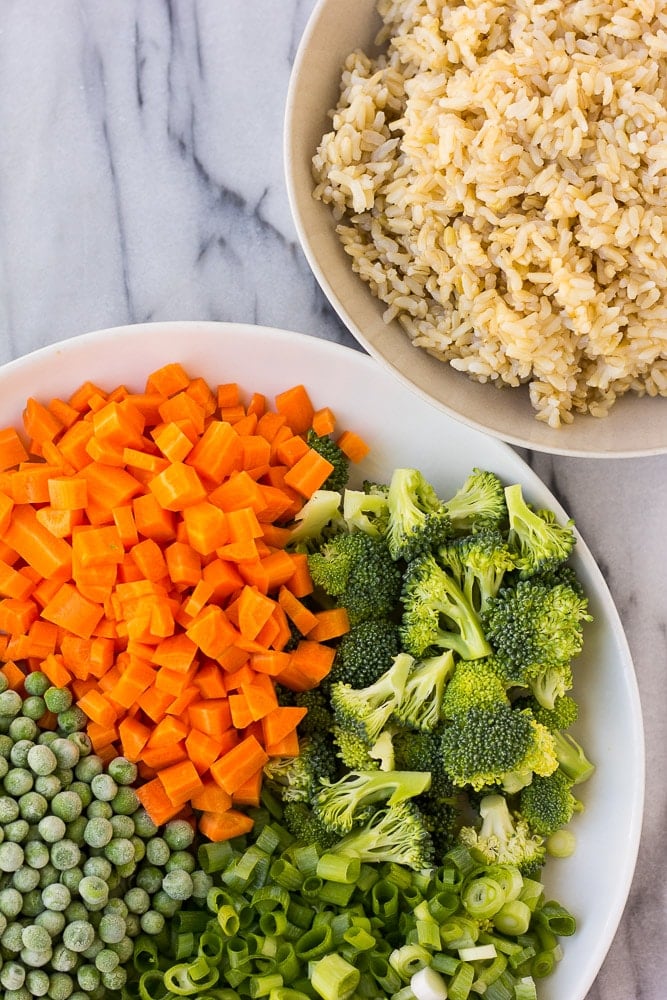 Golden Fried Rice- Vegan fried rice with scrambled tofu and lots of fresh veggies!