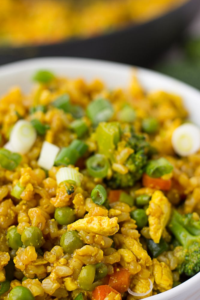 very close up of golden fried rice