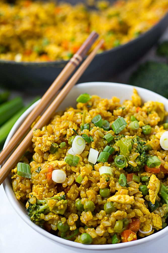 side shot of golden fried rice