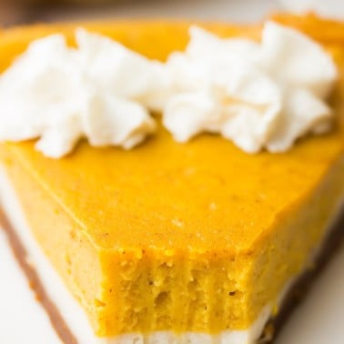 showing inside texture of pumpkin layered cheesecake close up