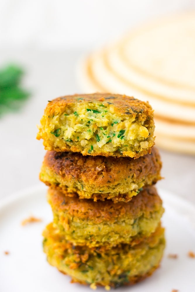 4 vegan falafel stacked