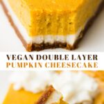 pinterest collage of layered pumpkin cheesecake with text