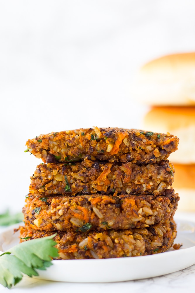 stack of veggie burgers