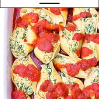 Pinterest collage with text for vegan stuffed shells
