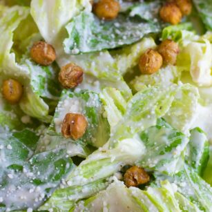 close up of vegan caesar salad