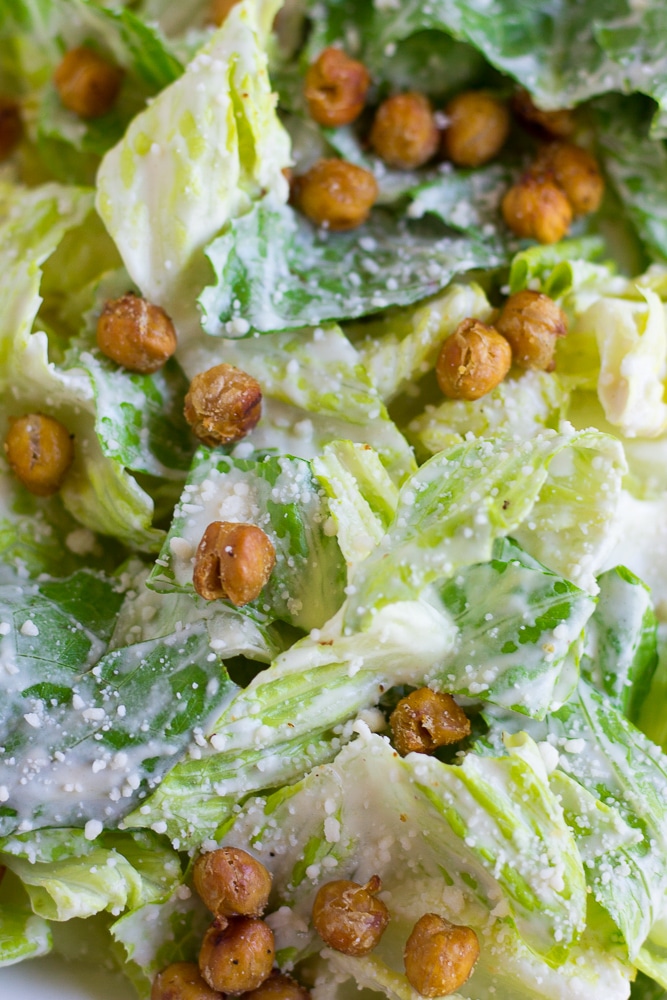 close up of vegan caesar salad