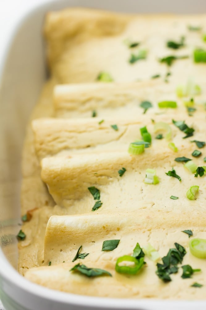 side close up photo of creamy enchiladas