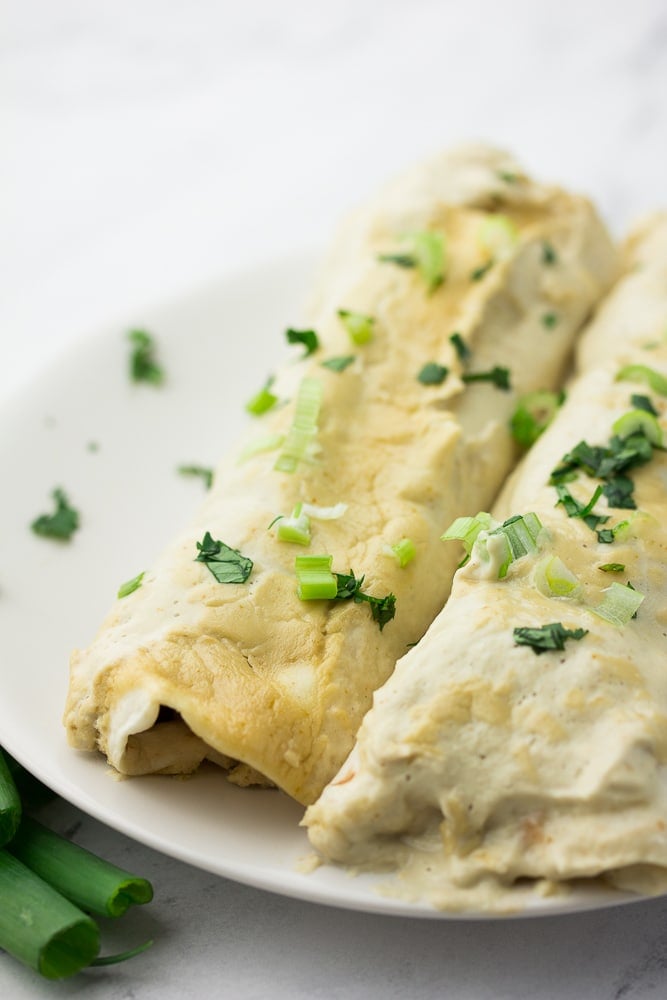 two enchiladas on a white plate