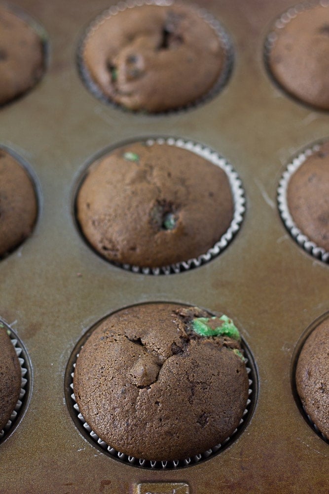 unfrosted cupcakes in the pan