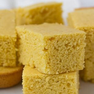 Cut up squares of vegan cornbread