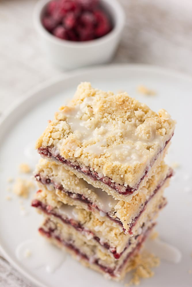 photo of vegan raspberry bars, stacked