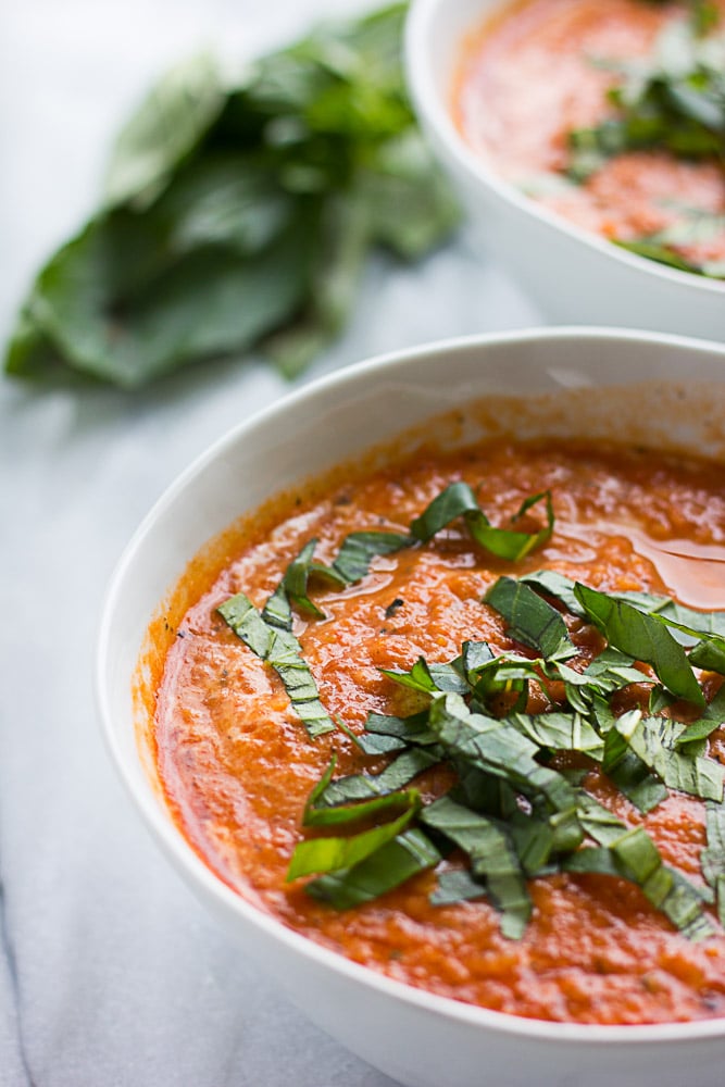 close of vegan tomato soup