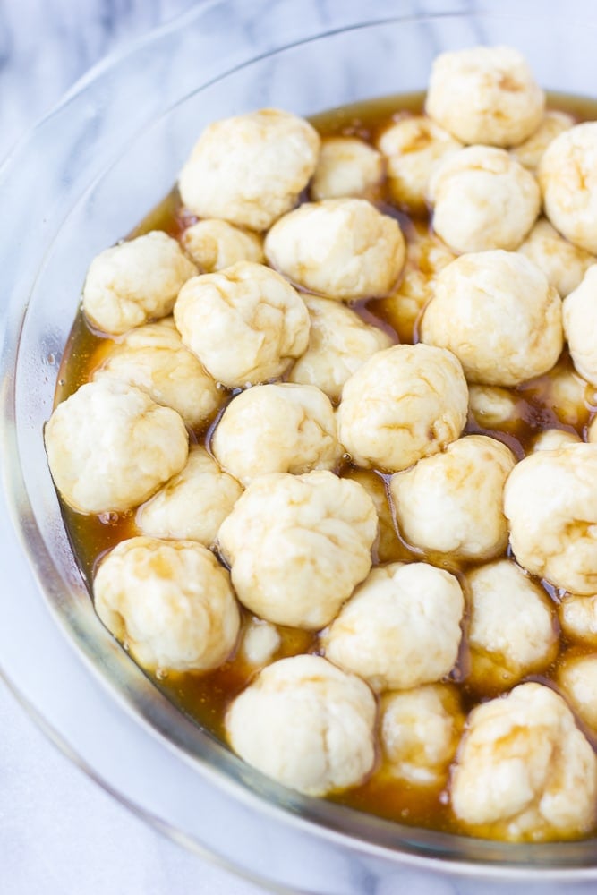 balls of dough for caramel monkey bread