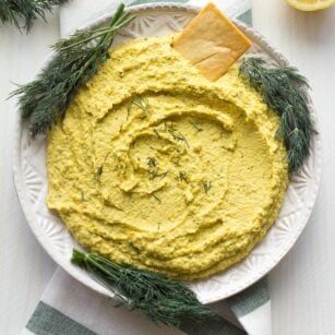 lemon dill hummus on a plate