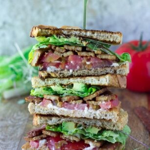 stack of vegan blt sandwiches