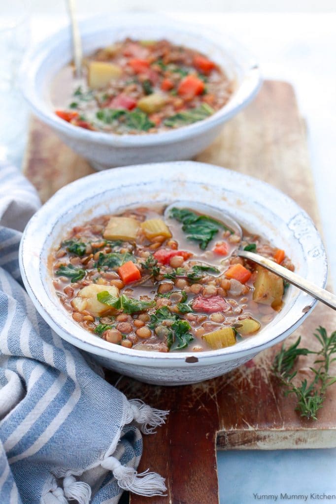 lentil soup in bowls