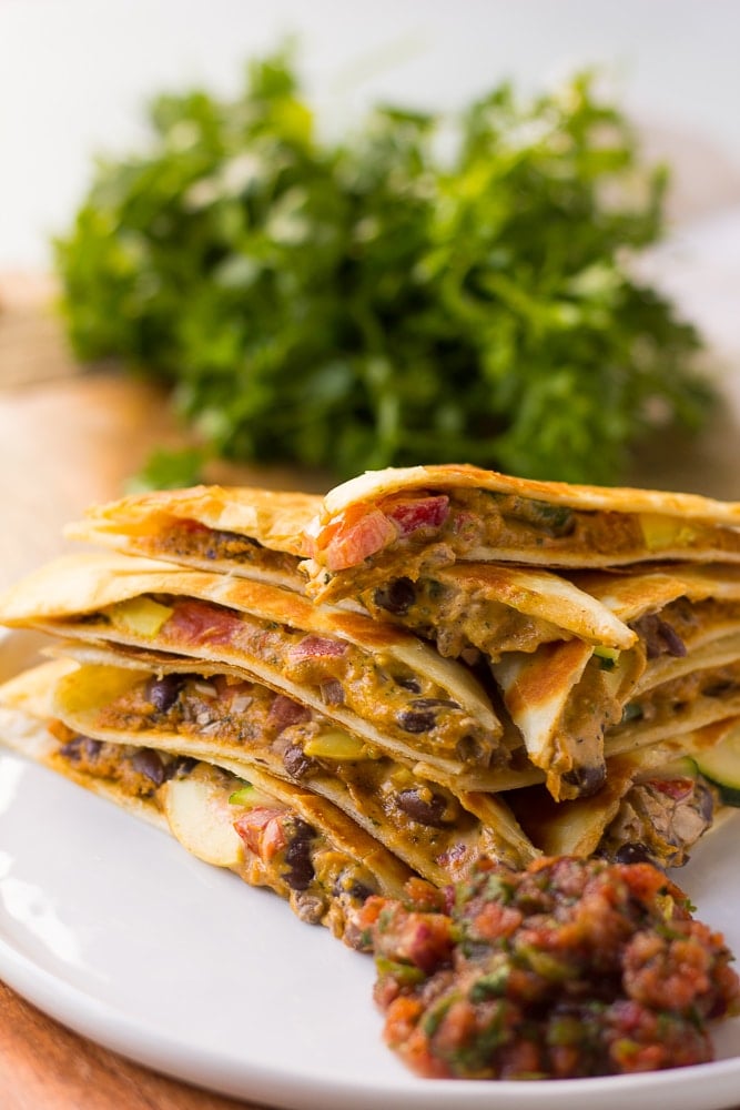 vegan quesadillas stacked