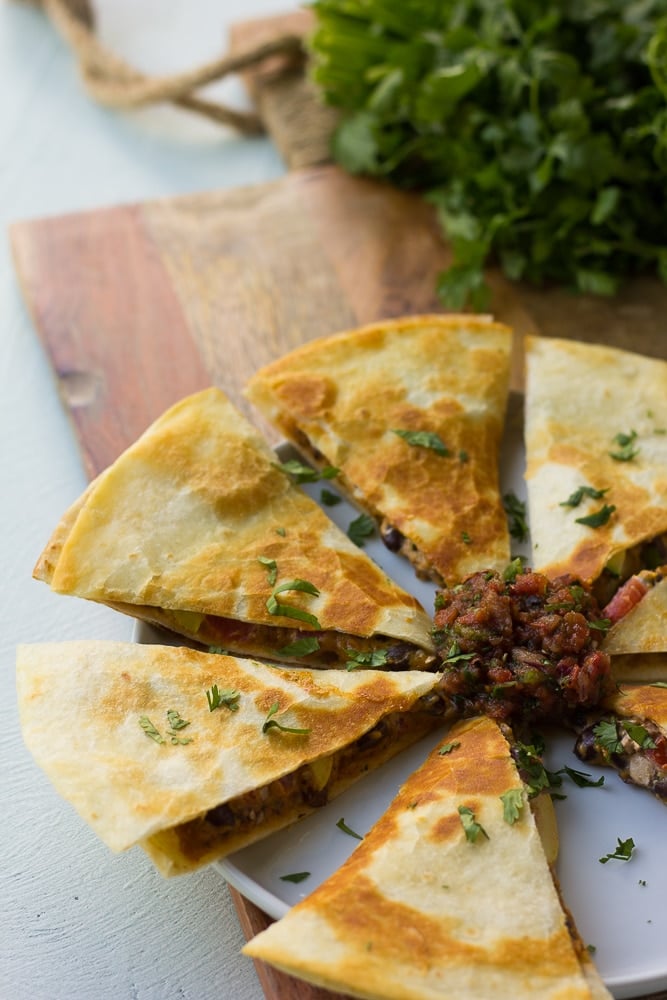 vegan quesadillas cut up