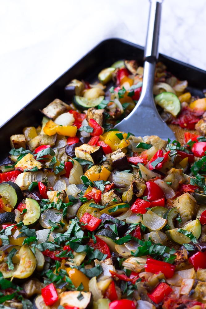 roasted ratatouille in a pan