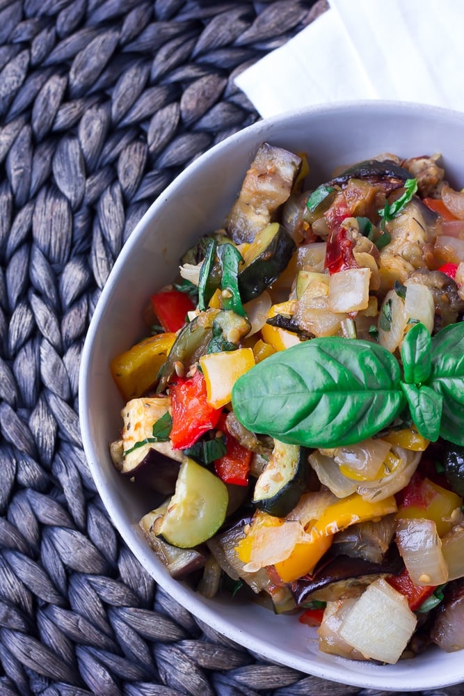 roasted ratatouille in a bowl close