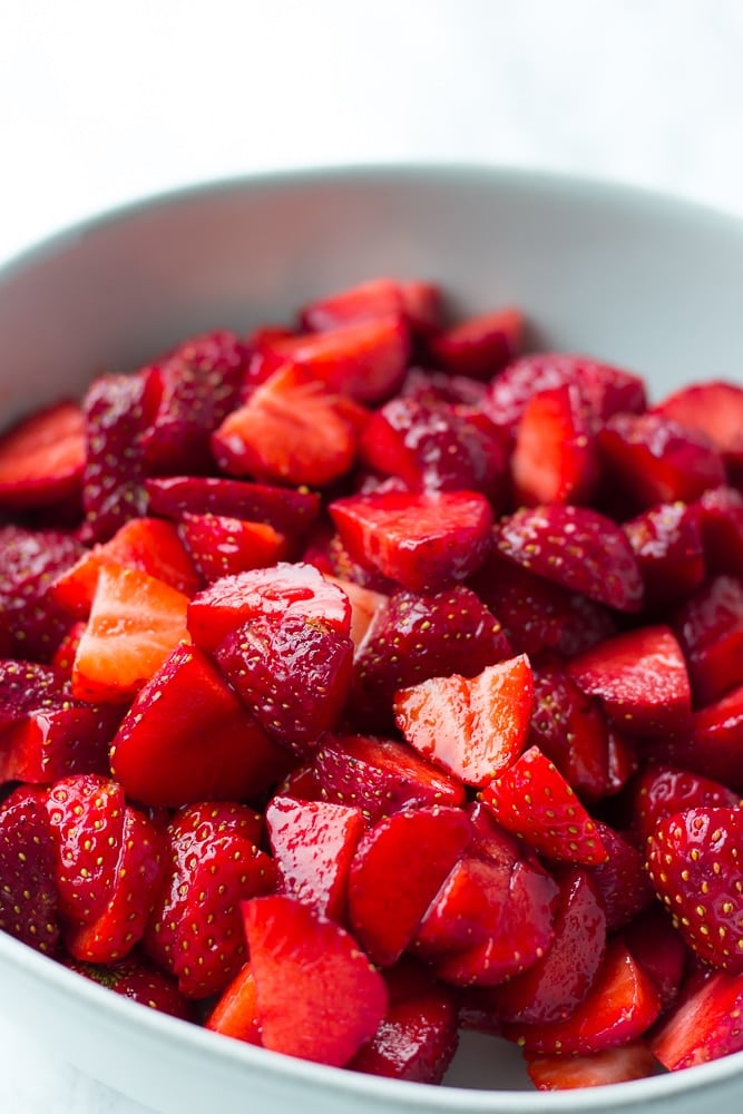strawberries cut in bowl