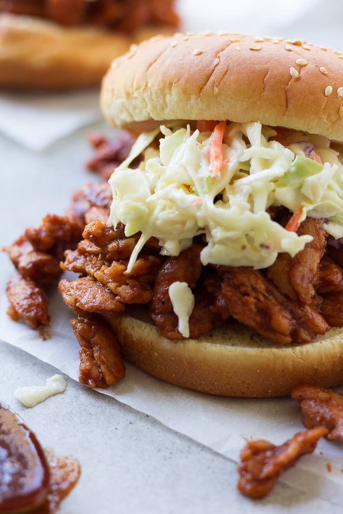 close up of vegan bbq burger