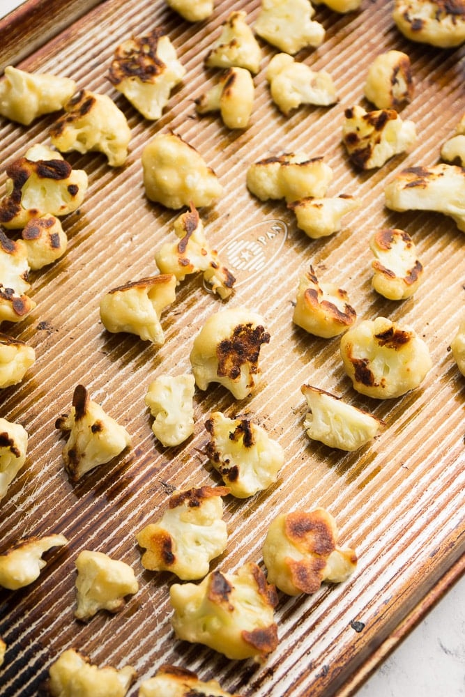 pan full of roasted cauliflower