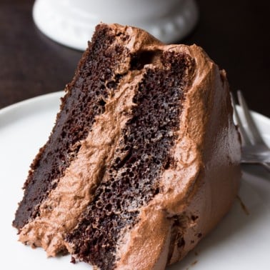 slice of vegan chocolate cake on a plate