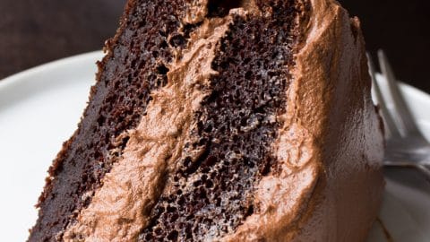 slice of vegan chocolate cake on a plate