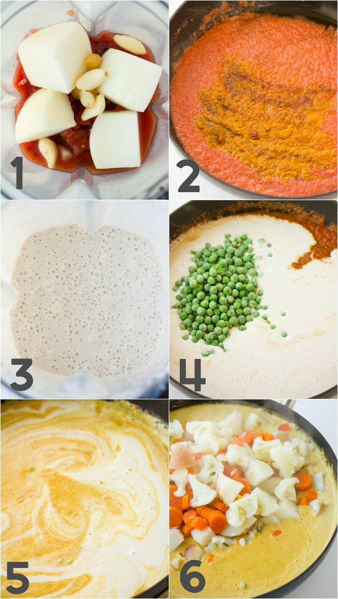 collage showing steps of making vegetable korma
