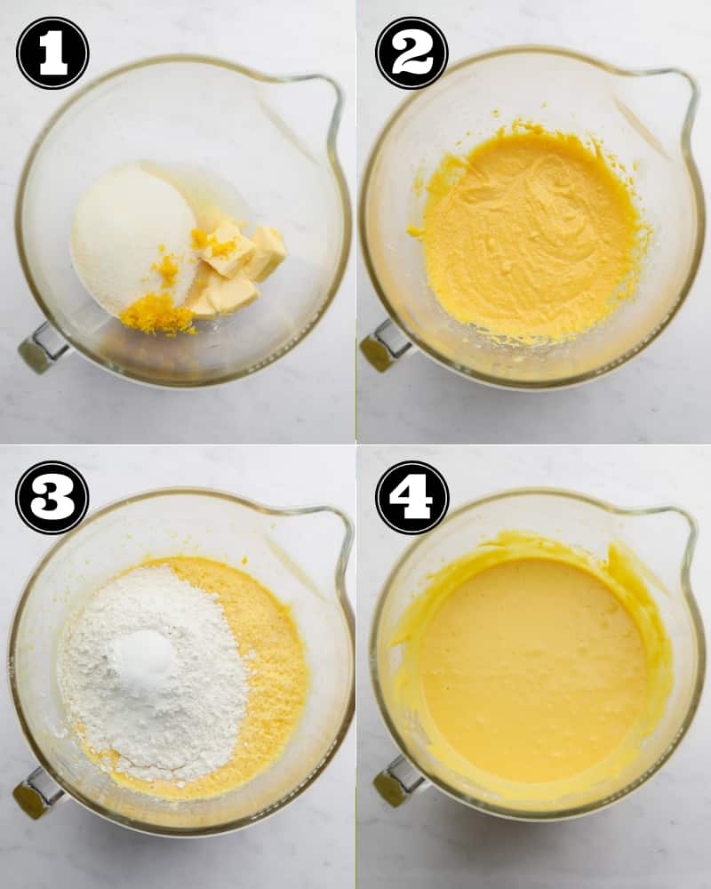 collage of how to make cake batter