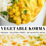 Pinterest collage of vegetable korma with text