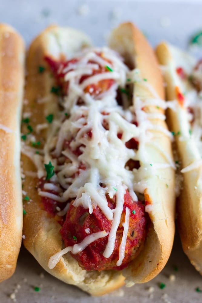 close up of vegan meatball sub