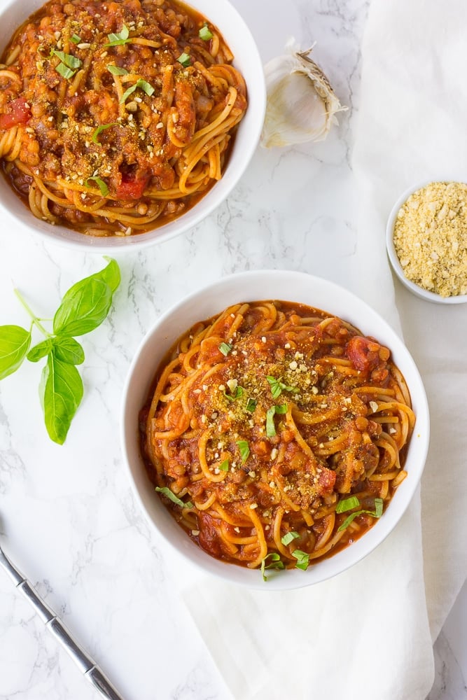 2 bowls of instant pot spaghetti