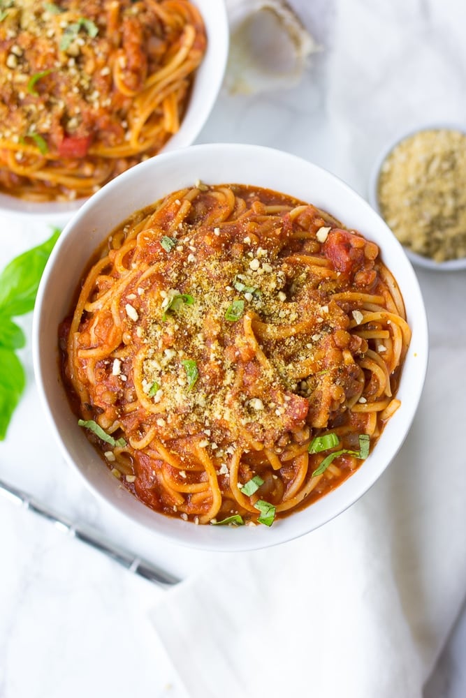 instant pot spaghetti in a bowl